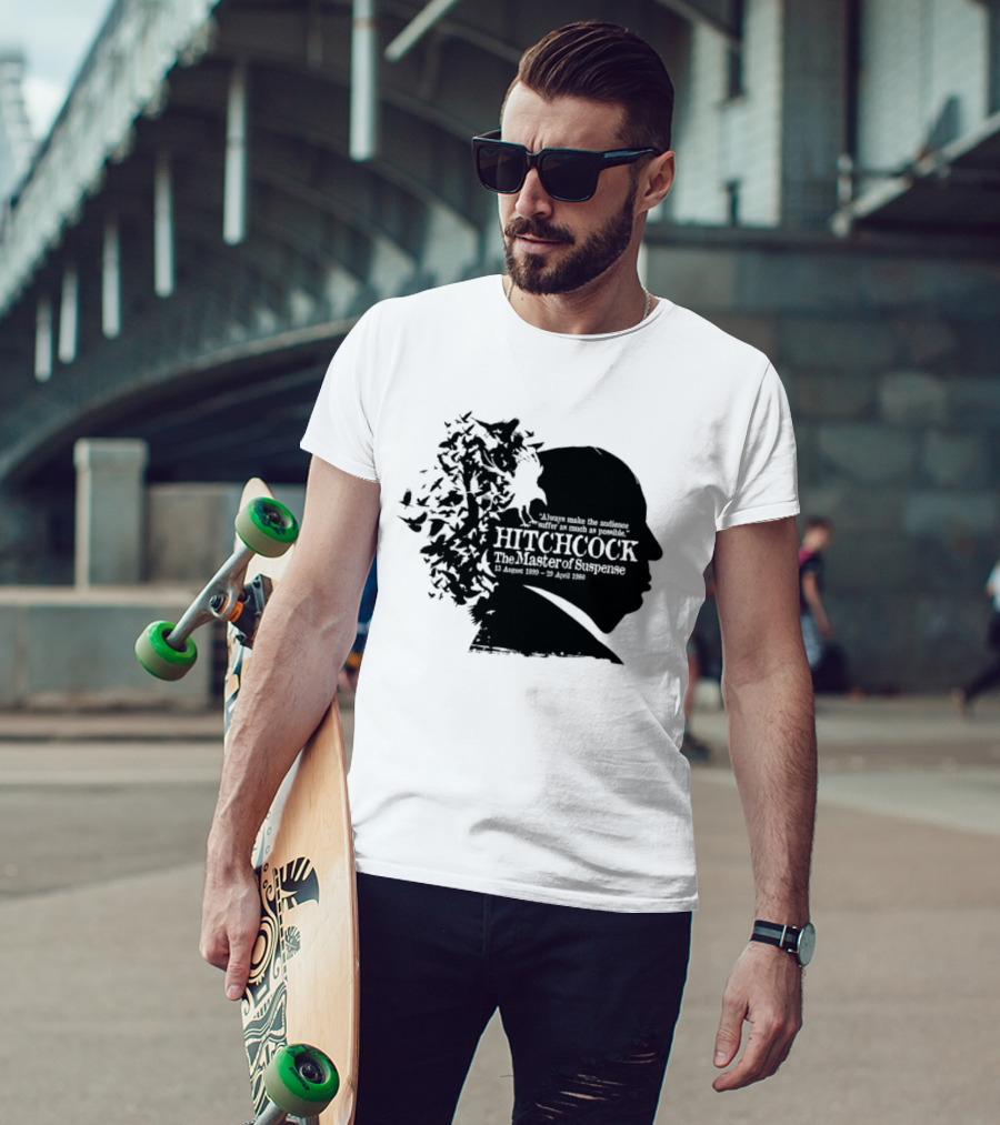 Alfred Hitchcock The Master Of Suspense Silhouette Birds 1899 1980 T-Shirt