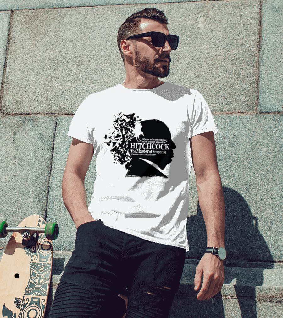 Alfred Hitchcock The Master Of Suspense Silhouette Birds 1899 1980 T-Shirt
