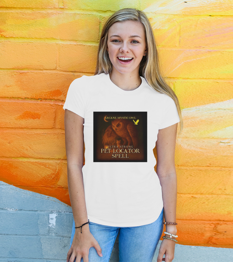 Arcane Mystic Owl Ultra Strong Pet Locator Spell Moonlit Guardian T-Shirt
