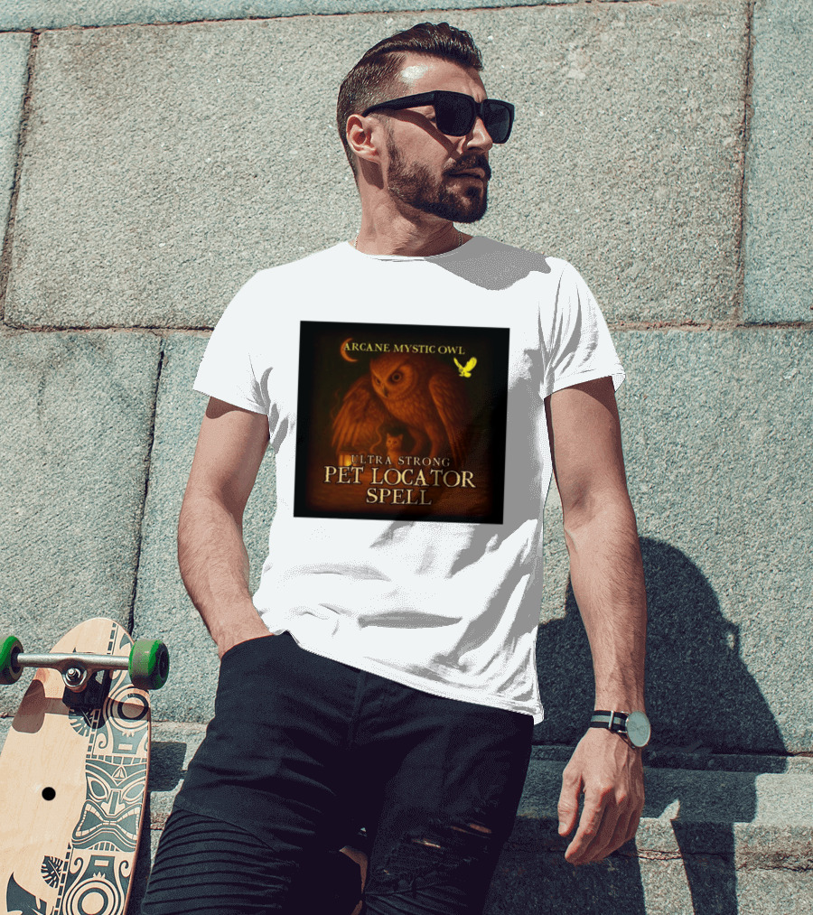 Arcane Mystic Owl Ultra Strong Pet Locator Spell Moonlit Guardian T-Shirt