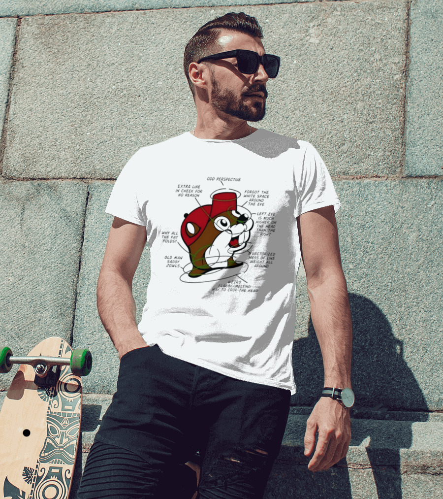 Beaver Cartoon Anatomy Critique Buc Ee's Extra Chin Humor Perspective Analysis T-Shirt