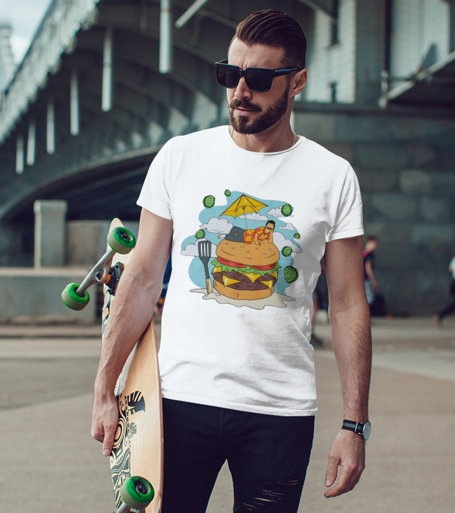 Bob Belcher Relaxing On Giant Burger With Lettuce Clouds And Spatula Bob's Burgers T-Shirt