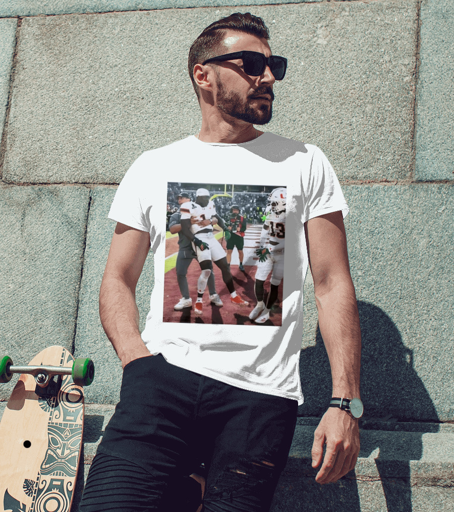Miami Hurricanes Football Players Number 1 And 13 Celebration On Field T-Shirt