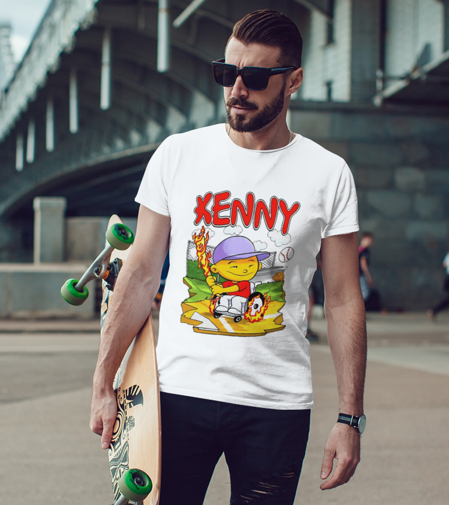 Kenny Kawaguchi Backyard Baseball Character Wheelchair Flames T-Shirt
