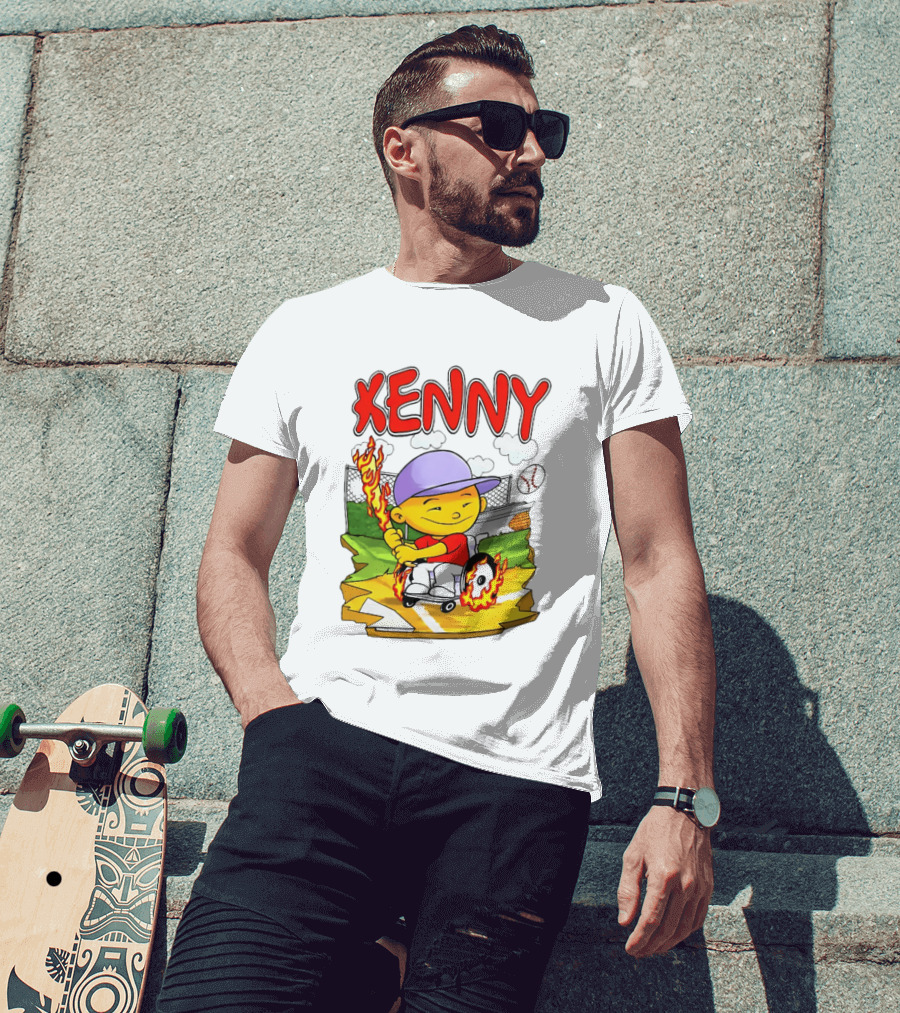 Kenny Kawaguchi Backyard Baseball Character Wheelchair Flames T-Shirt