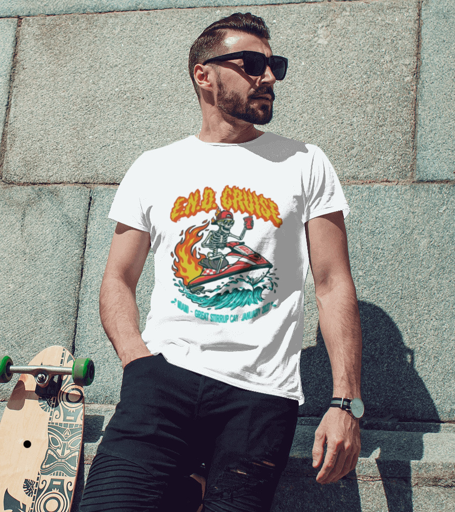 E.N.D. Cruise Skeleton Wave Rider Miami Great Stirrup Cay January 2024 T-Shirt