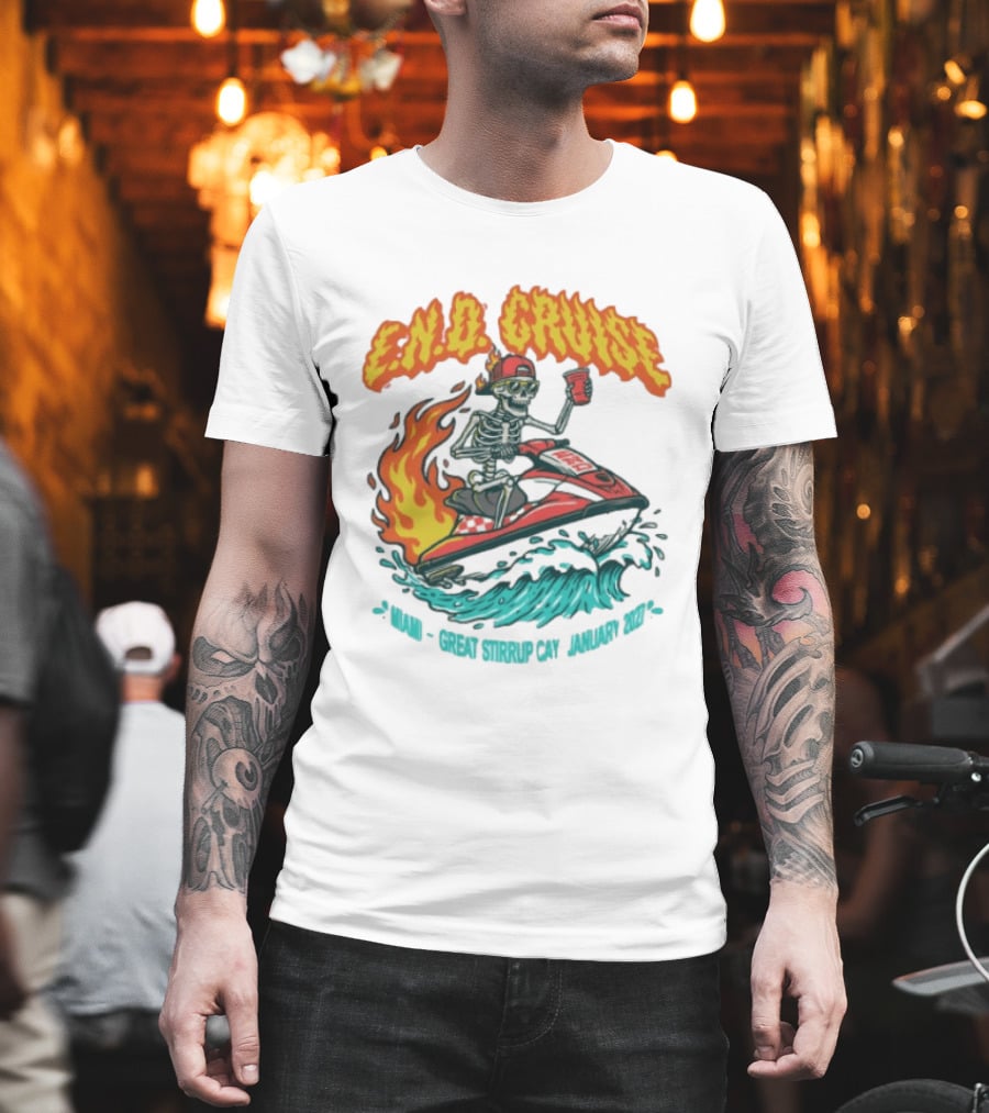 E.N.D. Cruise Skeleton Wave Rider Miami Great Stirrup Cay January 2024 T-Shirt