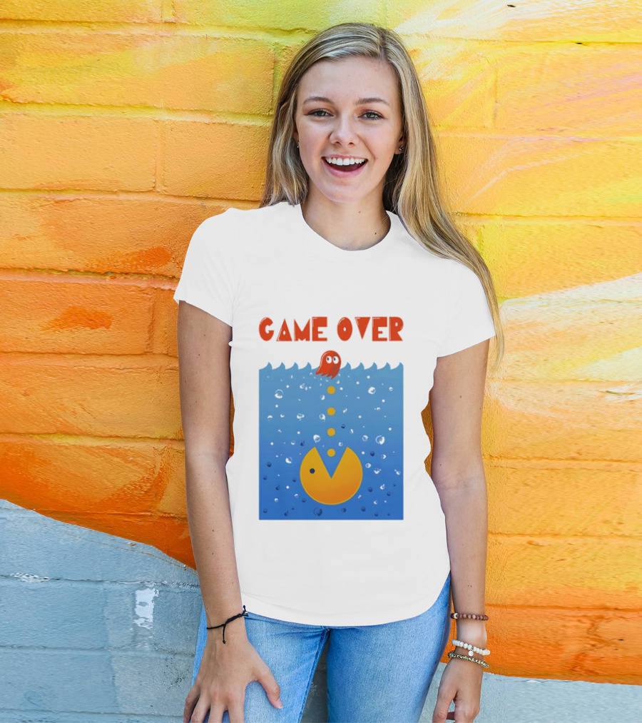 Pac Man Game Over Underwater Ghost Retro Gaming T-Shirt
