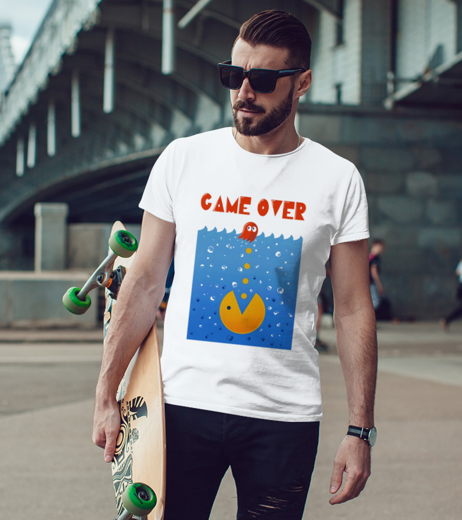 Pac Man Game Over Underwater Ghost Retro Gaming T-Shirt