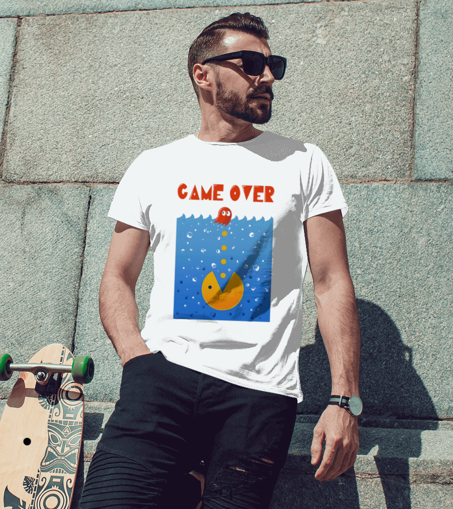 Pac Man Game Over Underwater Ghost Retro Gaming T-Shirt