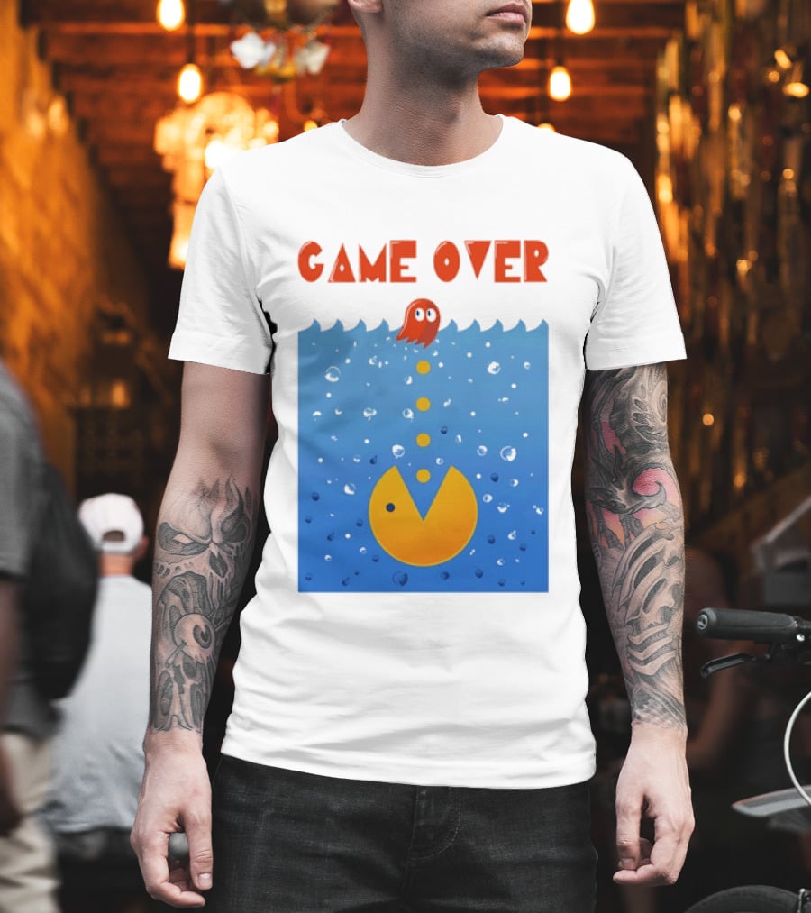 Pac Man Game Over Underwater Ghost Retro Gaming T-Shirt