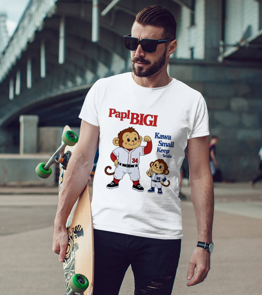Papl BIGI Kawa Small Keep Smile Baseball Monkey Players 34 66 T-Shirt
