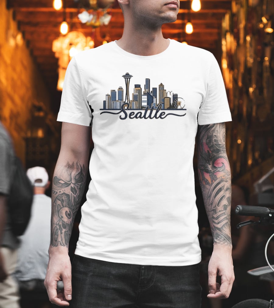 Seattle Skyline Rope Art Space Needle Ferris Wheel Cityscape T-Shirt