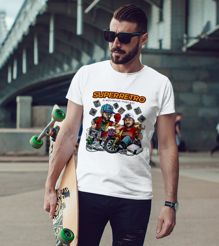 SuperRetro A Nostalgic Podcast Charlotte Hornets Louisville Cardinals Boombox Ugk Figurines Retro Games T-Shirt