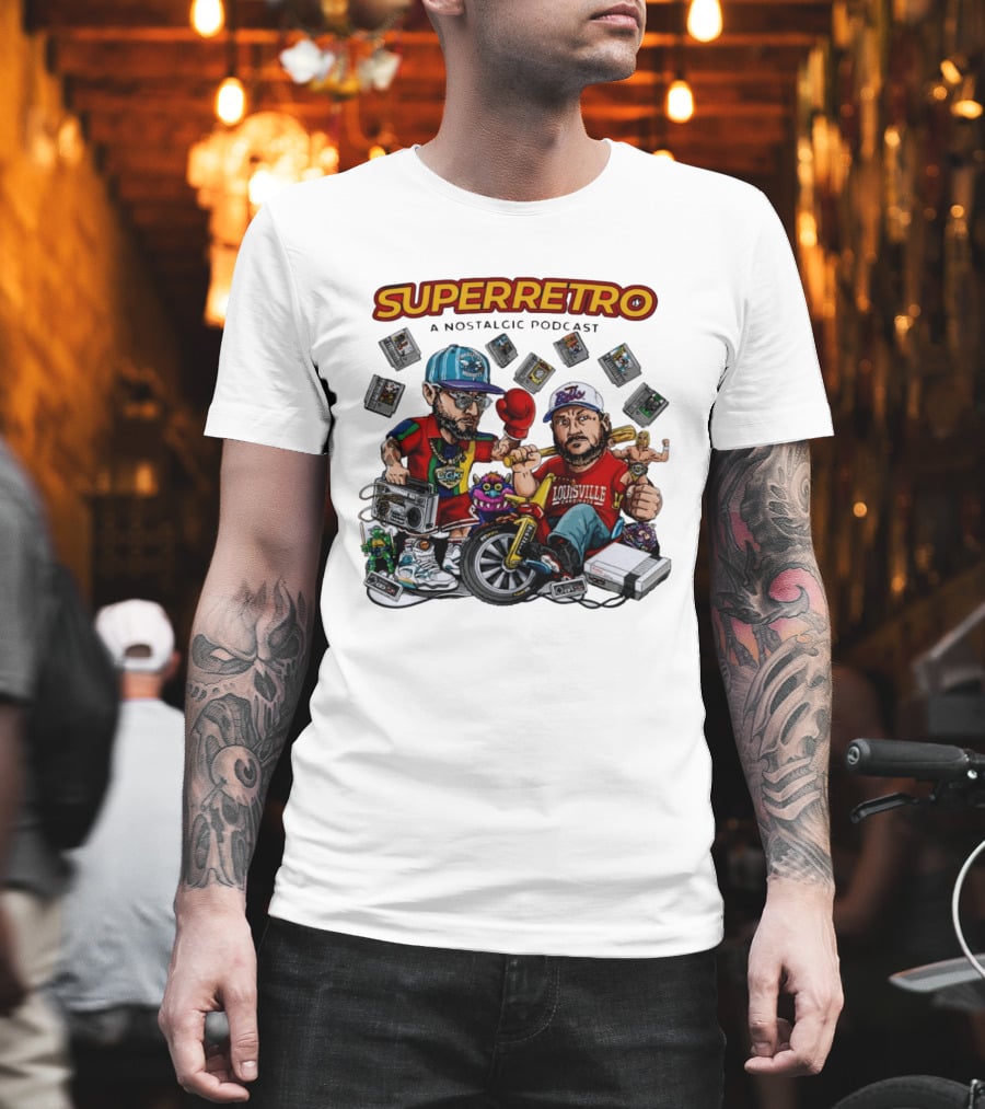 SuperRetro A Nostalgic Podcast Charlotte Hornets Louisville Cardinals Boombox Ugk Figurines Retro Games T-Shirt