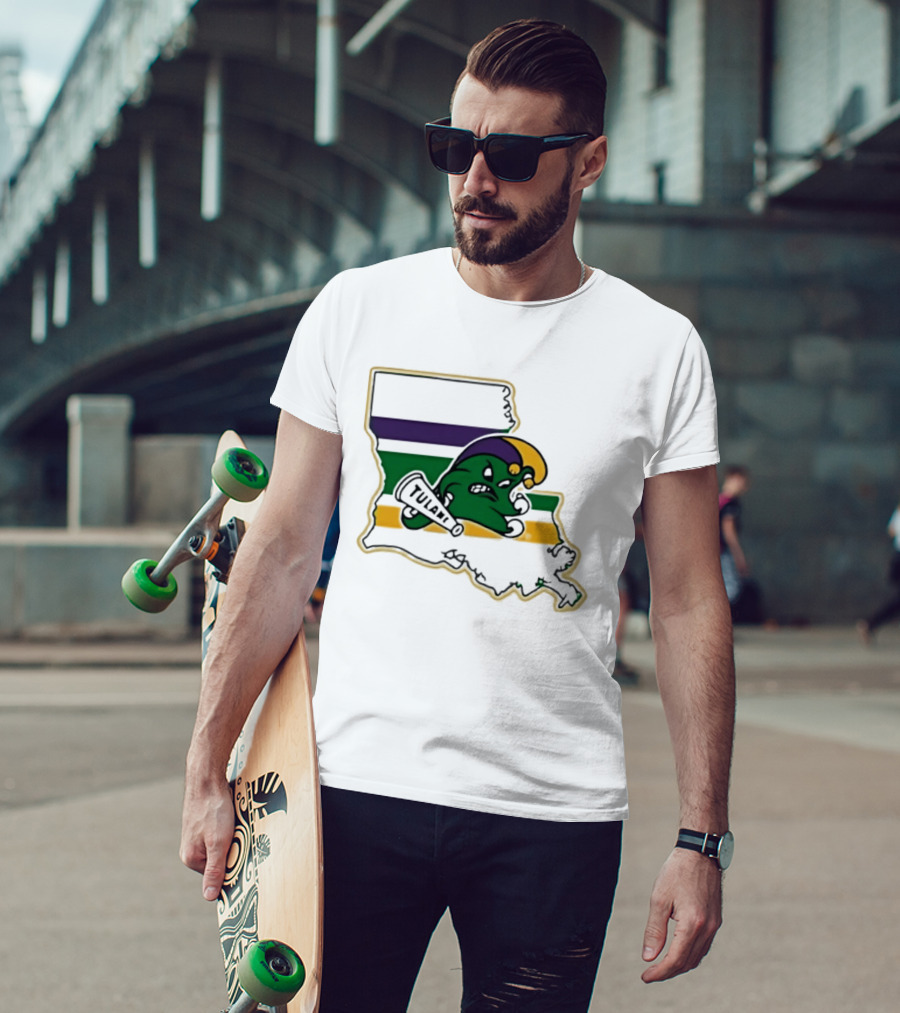 Tulane Green Wave Louisiana Mardi Gras Map T-Shirt
