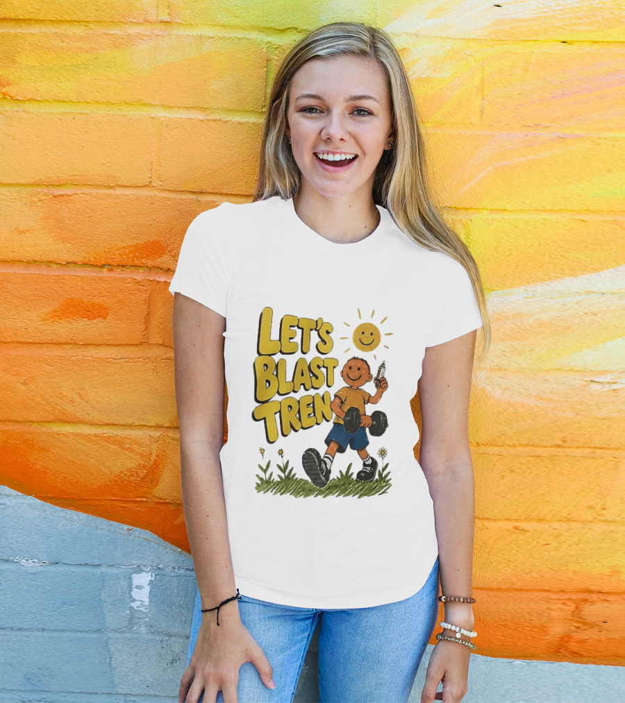 Let's Blast Tren Bodybuilding Fitness Workout Cartoon Dumbbell Sun T-Shirt
