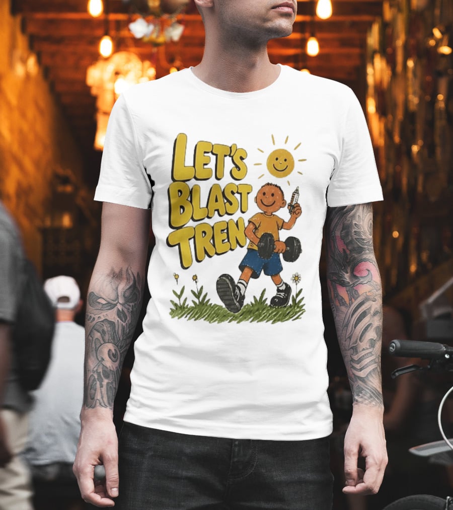 Let's Blast Tren Bodybuilding Fitness Workout Cartoon Dumbbell Sun T-Shirt