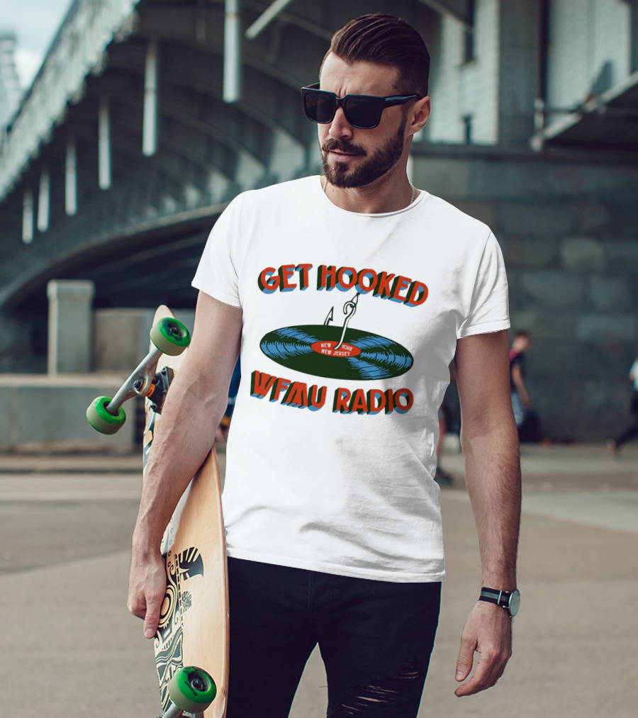 Get Hooked WFMU Radio Vinyl Record Fishing Hook New York New Jersey T-Shirt