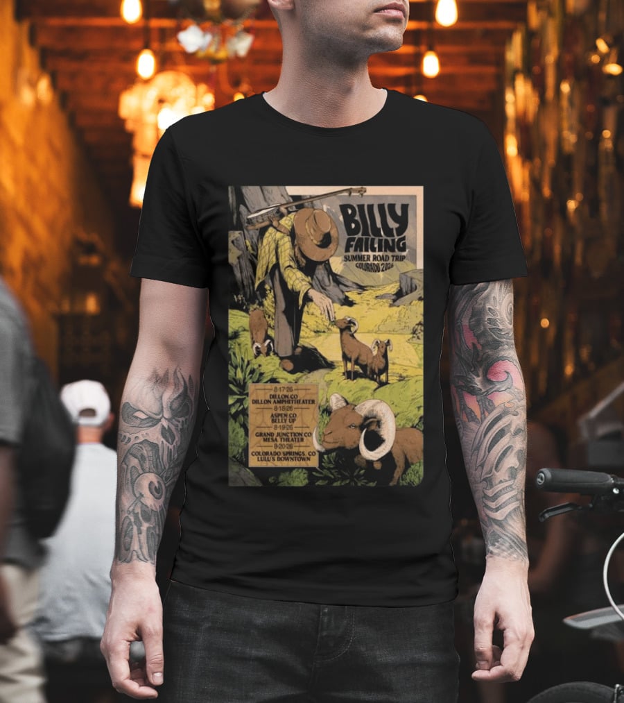 Billy Failing Summer Road Trip Colorado 2026 Grand Junction Lulu's Downtown Meadow Park Theater Dillon Amphitheater T-Shirt