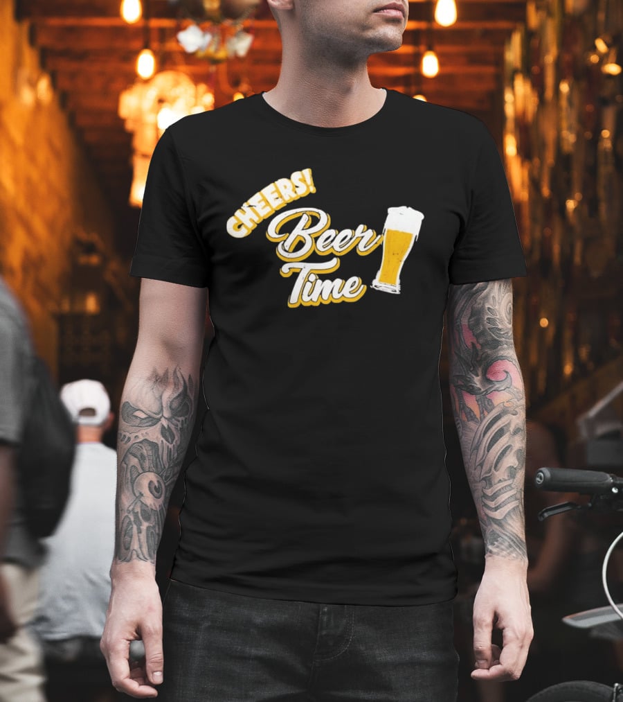 Cheers Beer Time Distressed Alcohol Drinking T-Shirt