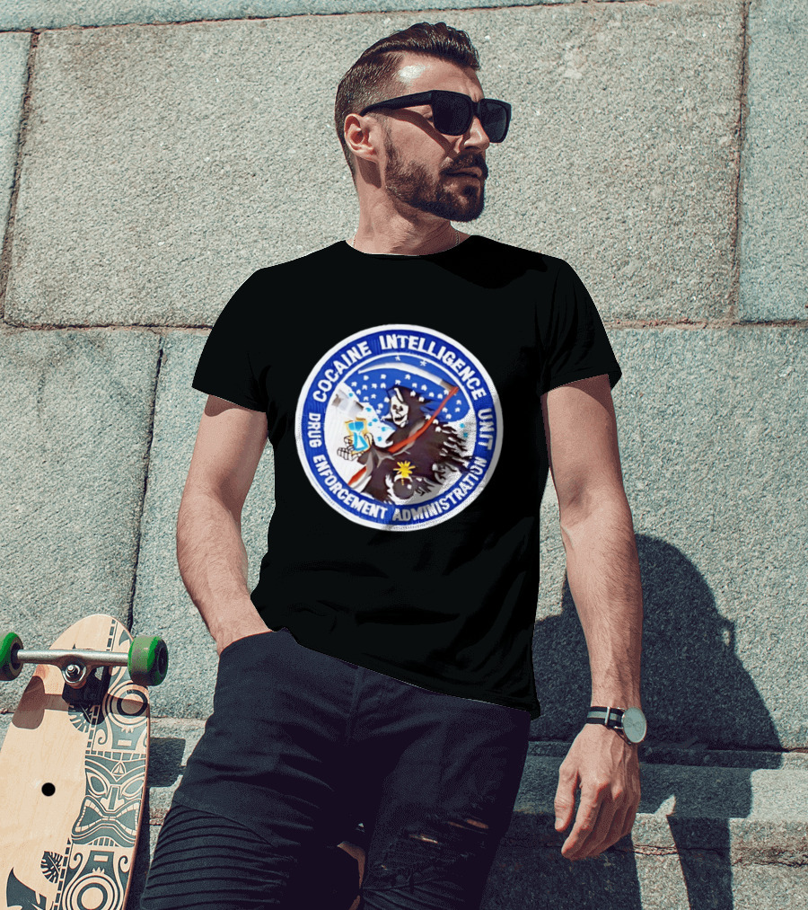 Cocaine Intelligence Unit Drug Enforcement Administration Grim Reaper Holding Hourglass Patch T-Shirt