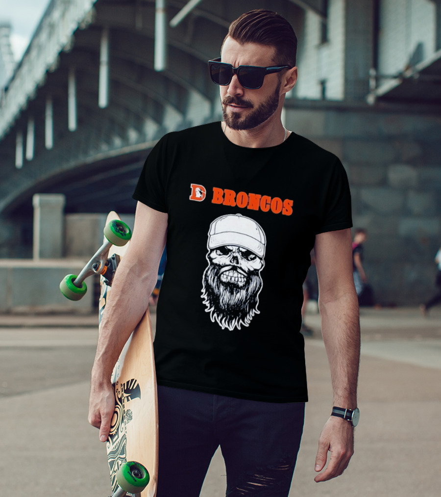 Broncos Bearded Skull With Cap Football Fan T-Shirt