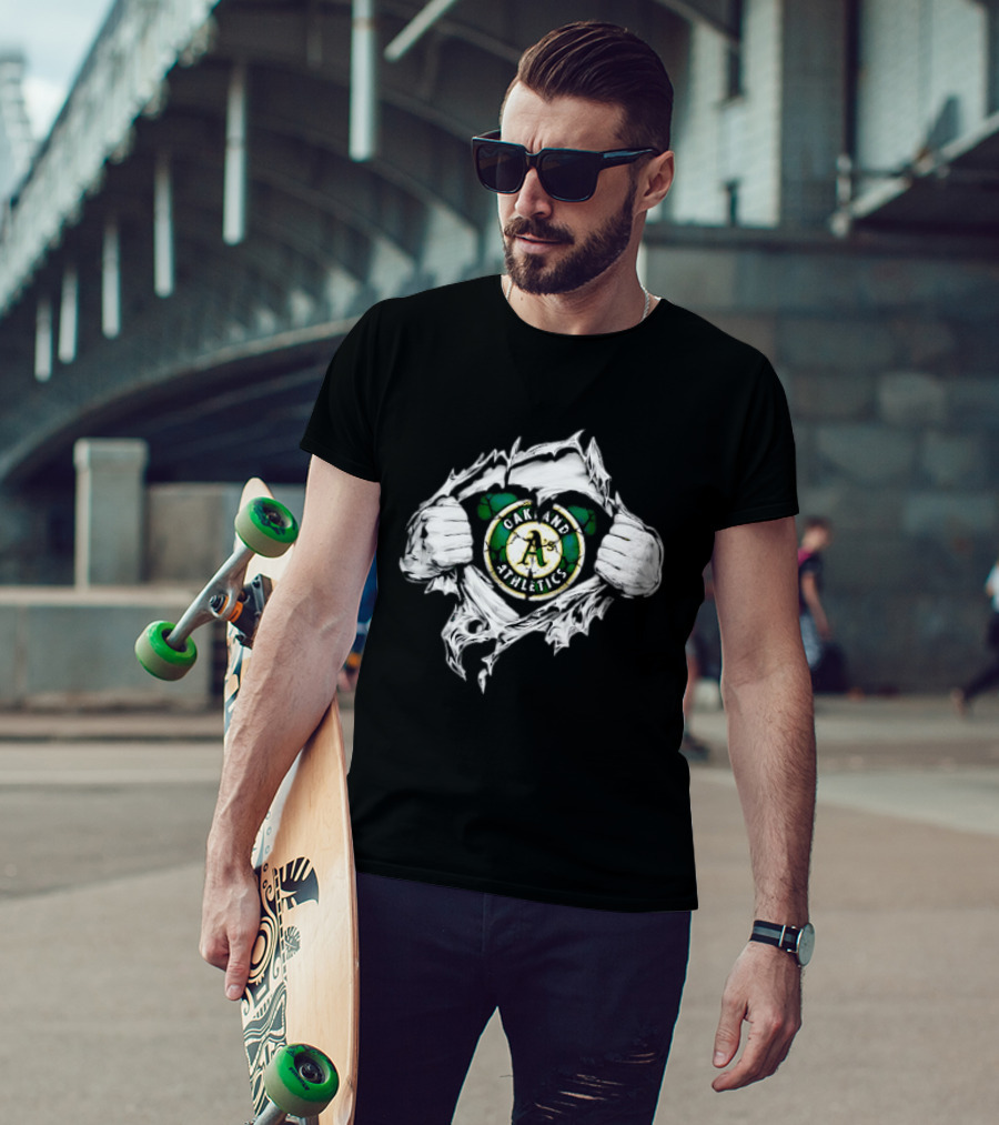 Oakland Athletics Ripped Chest A's MLB Team Spirit T-Shirt