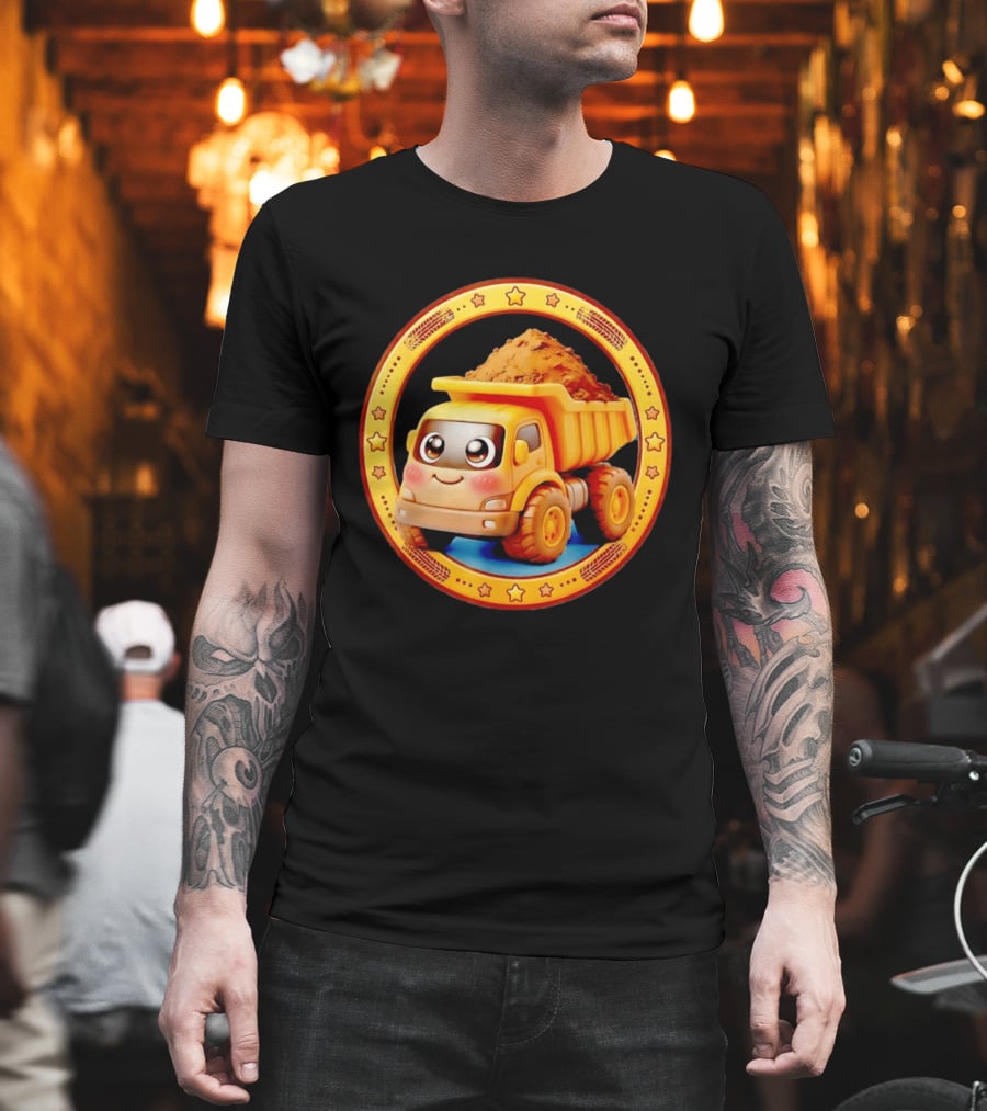 Yellow Dump Truck With Dirt Cute Construction Vehicle With Stars T-Shirt