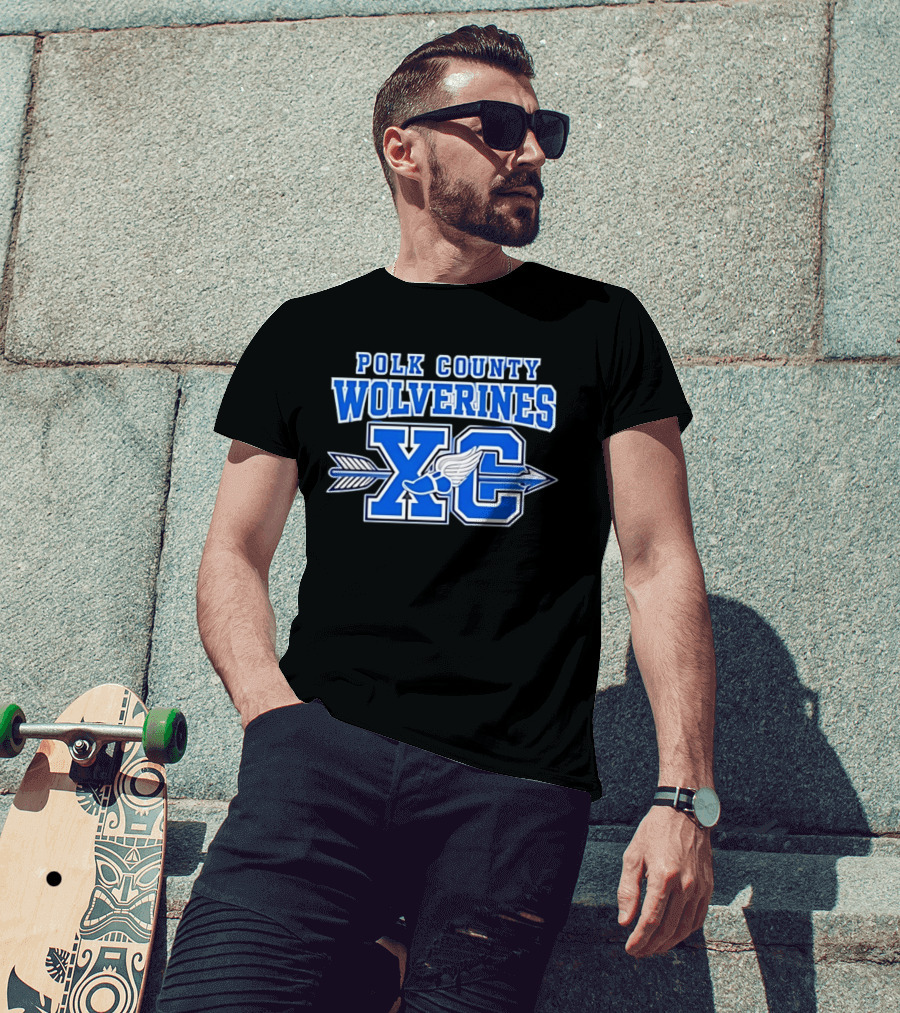 Polk County Wolverines XC Cross Country Arrow And Winged Foot T-Shirt