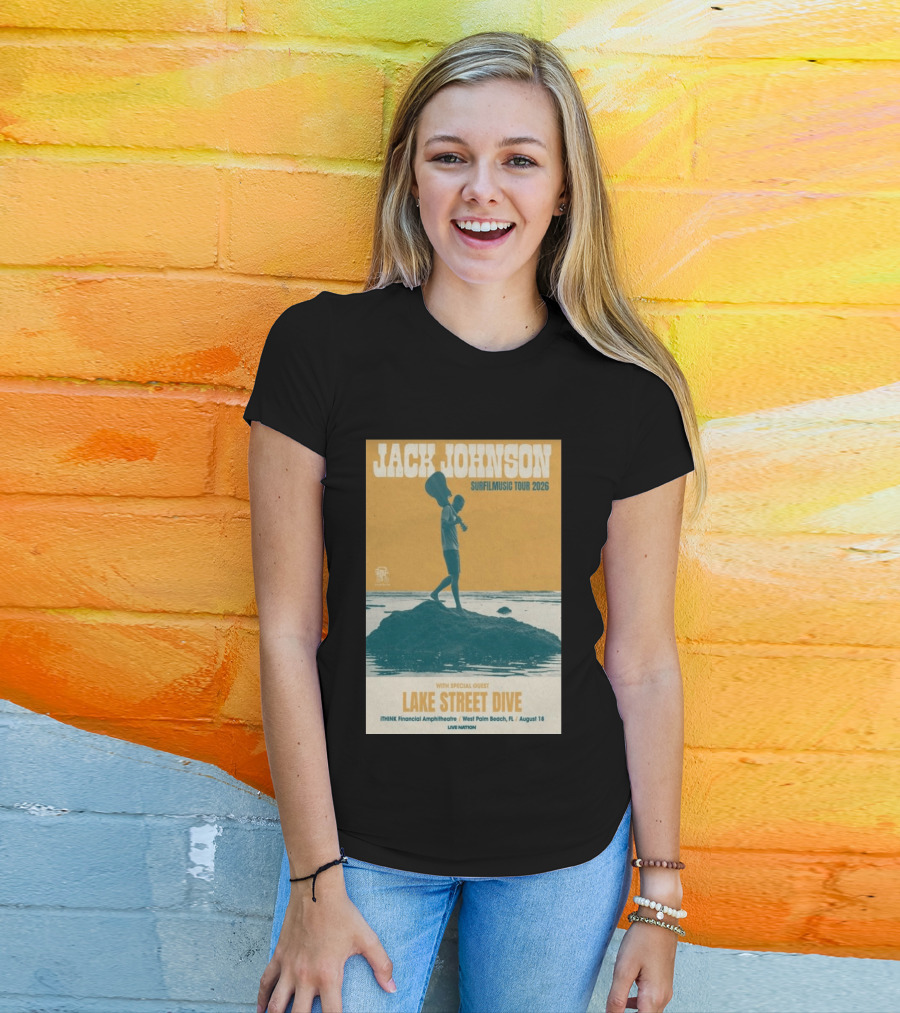 Jack Johnson Surfilmusic Tour 2026 Lake Street Dive ITHINK Financial Amphitheatre West Palm Beach August 18 T-Shirt