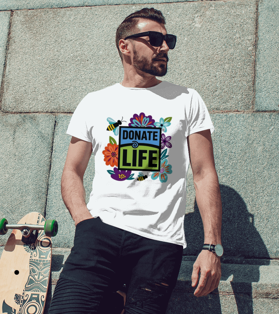 Donate Life Floral Bee Awareness Organ Donation Colorful Flowers T-Shirt