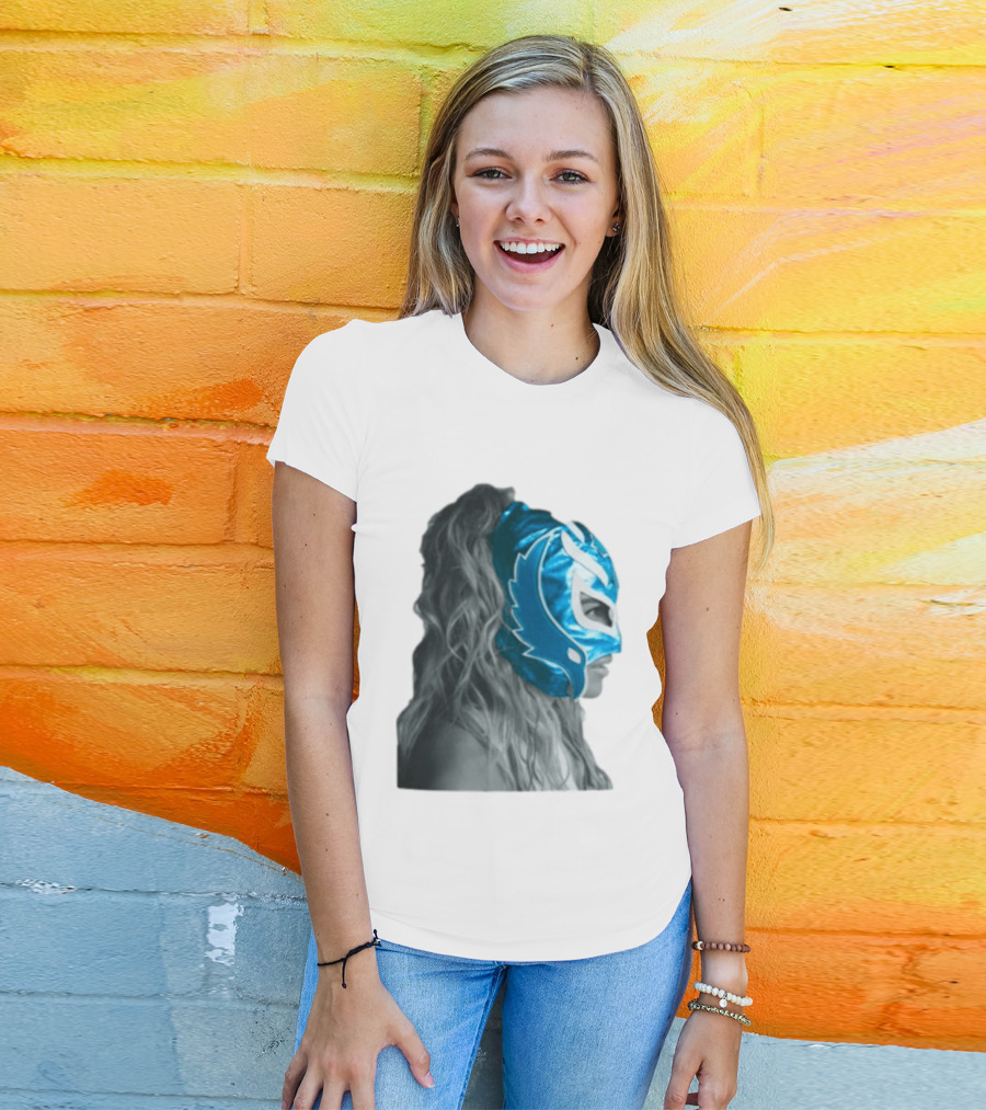 Karol G Store Limited Edition Cream Blue Luchador Mask T-Shirt