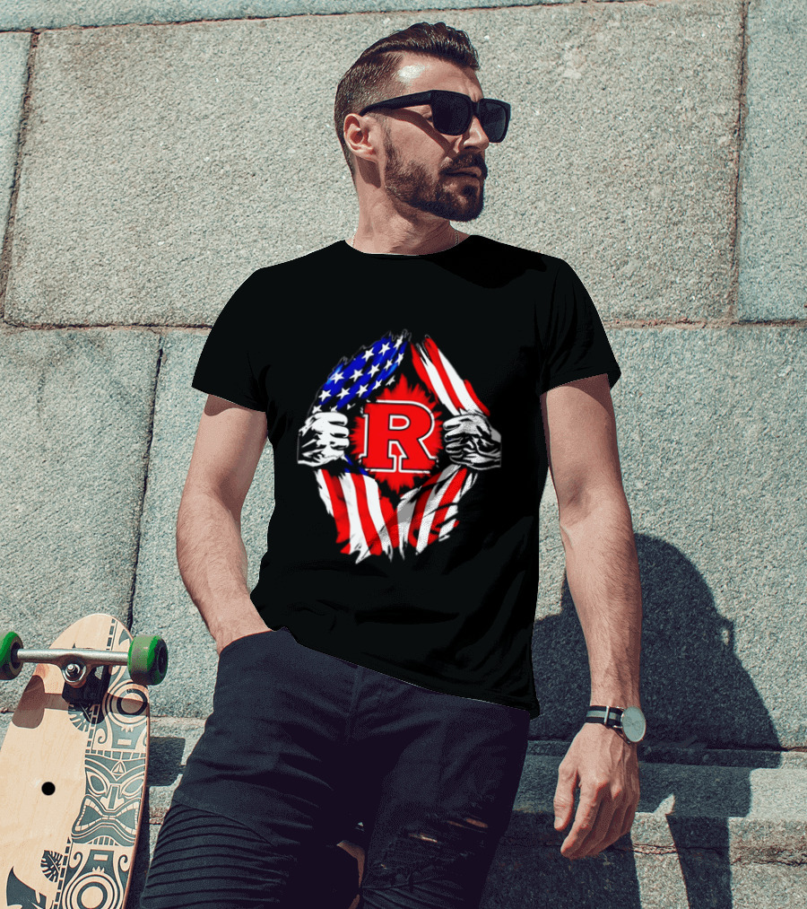 Rutgers Scarlet Knights American Flag R T-Shirt