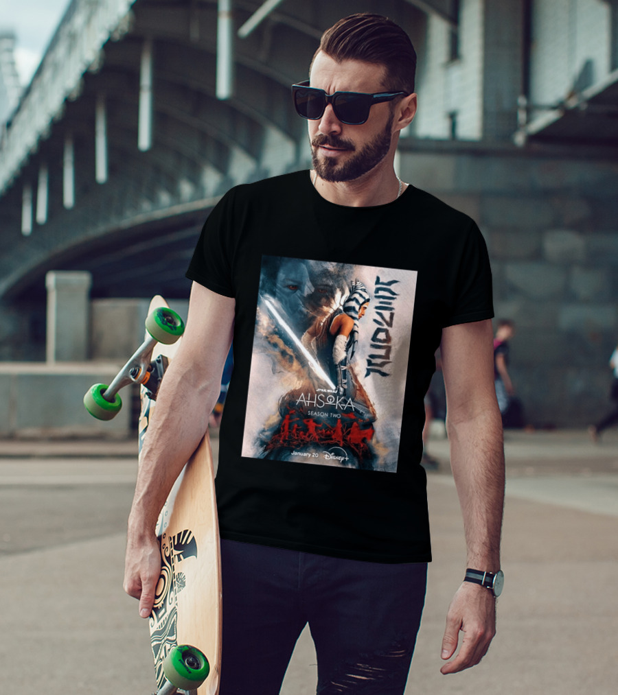 Star Wars Ahsoka Season 2 Premiering January 20 Disney Plus Featuring Lightsaber And Characters T-Shirt