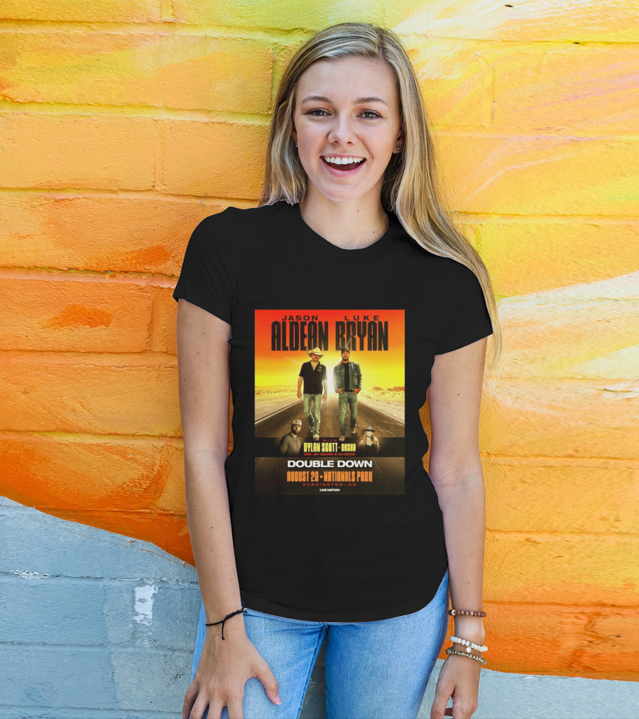 Jason Aldean Luke Bryan Double Down August 20 Nationals Park Washington D.C. With Dylan Scott Dasha Dee Jay Silver Dj Rock Live Nation T-Shirt