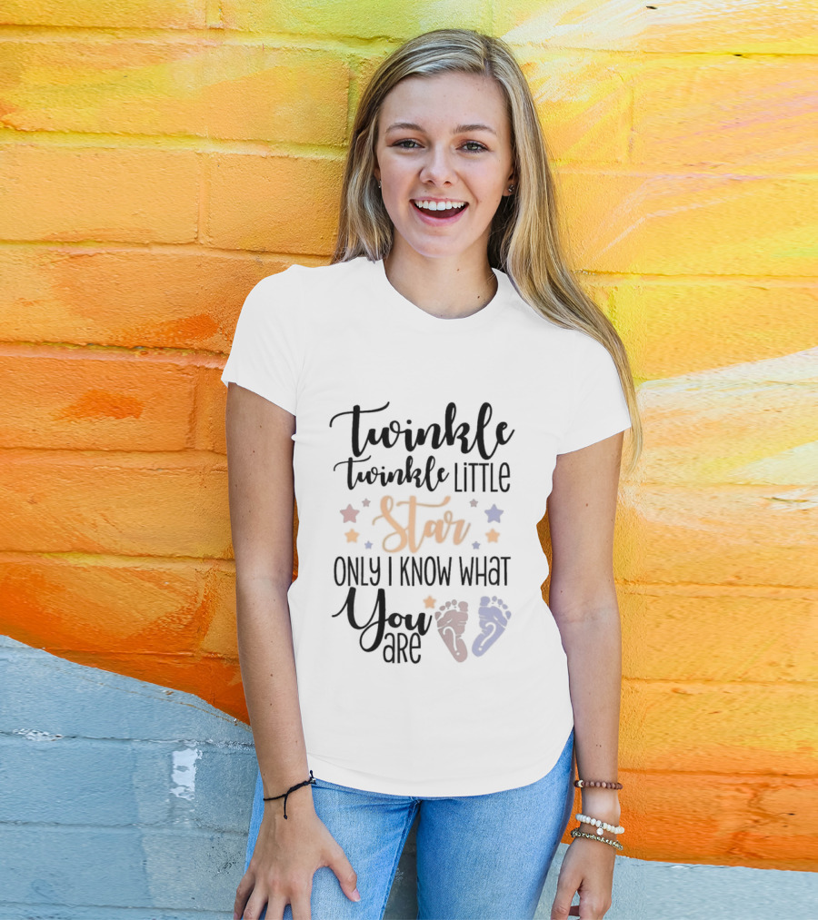 Twinkle Twinkle Little Star Only I Know What You Are Gender Reveal Baby Feet T-Shirt