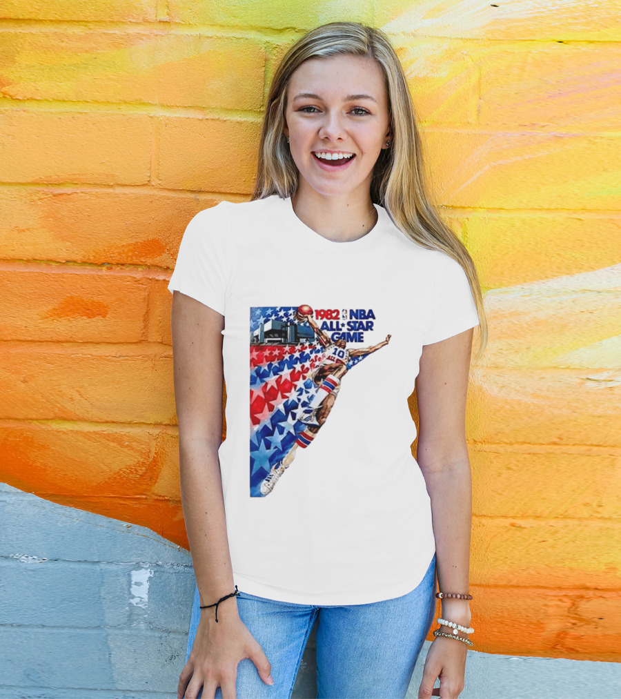 1982 NBA All Star Game Dunking Pose With Stars And Stripes T-Shirt