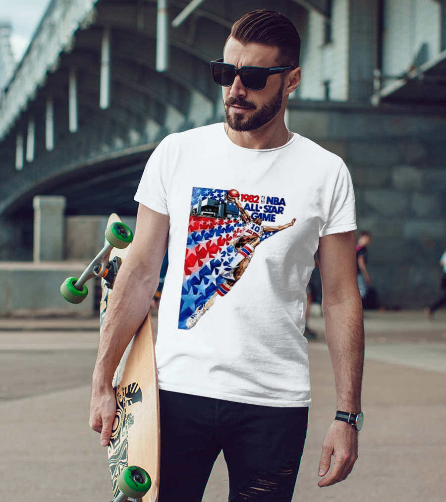 1982 NBA All Star Game Dunking Pose With Stars And Stripes T-Shirt