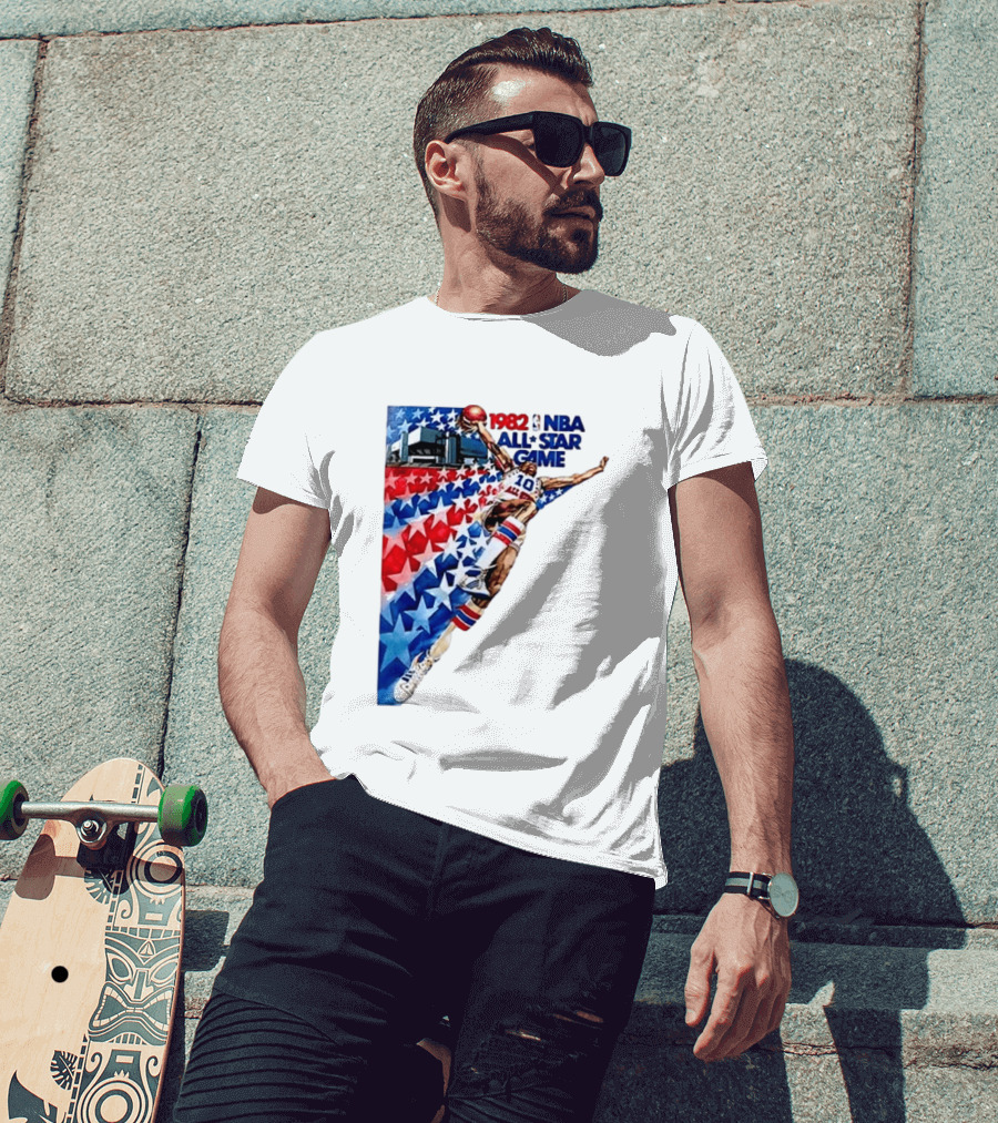 1982 NBA All Star Game Dunking Pose With Stars And Stripes T-Shirt