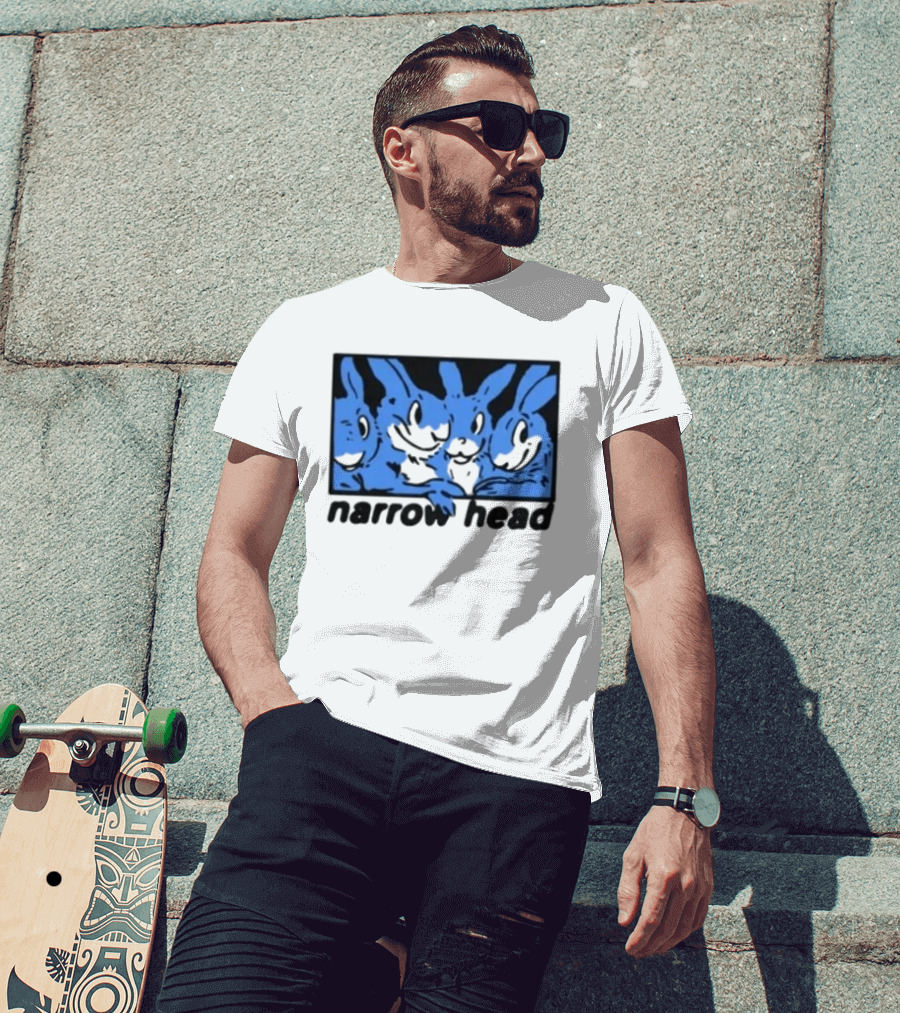 Narrow Head Four Rabbits Blue Black White T-Shirt