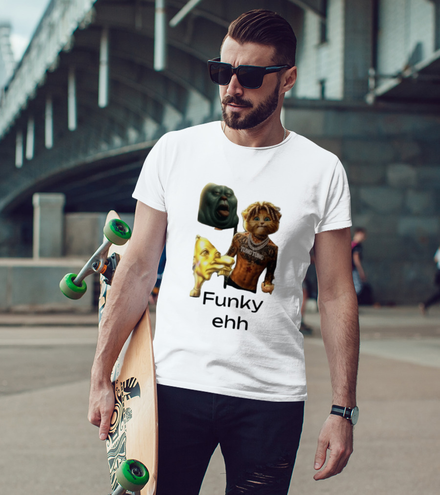 Neegy Funky Ehh Tung Tung Cat Tattoo Character Trio T-Shirt