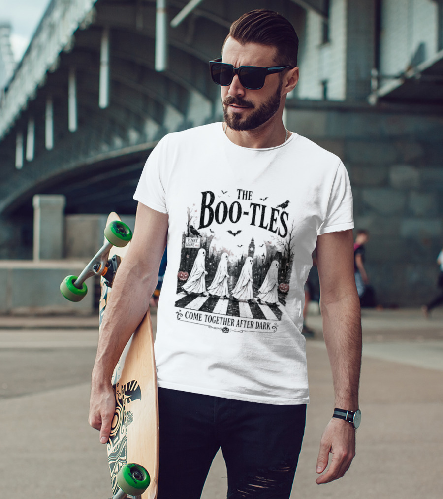 The Boo Tles Come Together After Dark Halloween Ghostly Abbey Road Bats Pumpkins T-Shirt