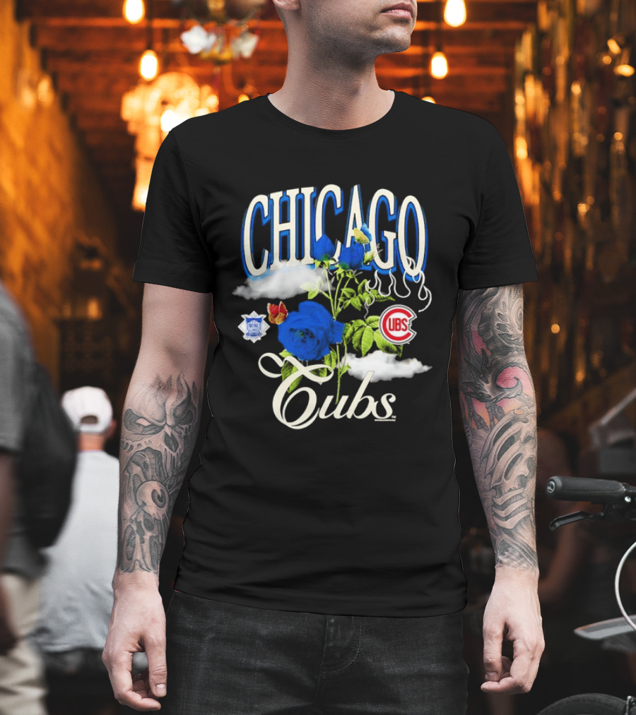 Chicago Cubs National League Blue Floral Rose Clouds T-Shirt