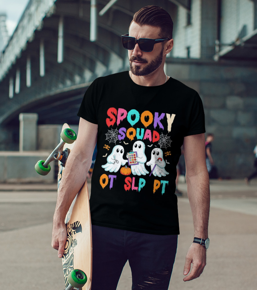 OT SLP PT Spooky Squad Halloween Ghosts Pumpkin Clipboard Lollipop T-Shirt