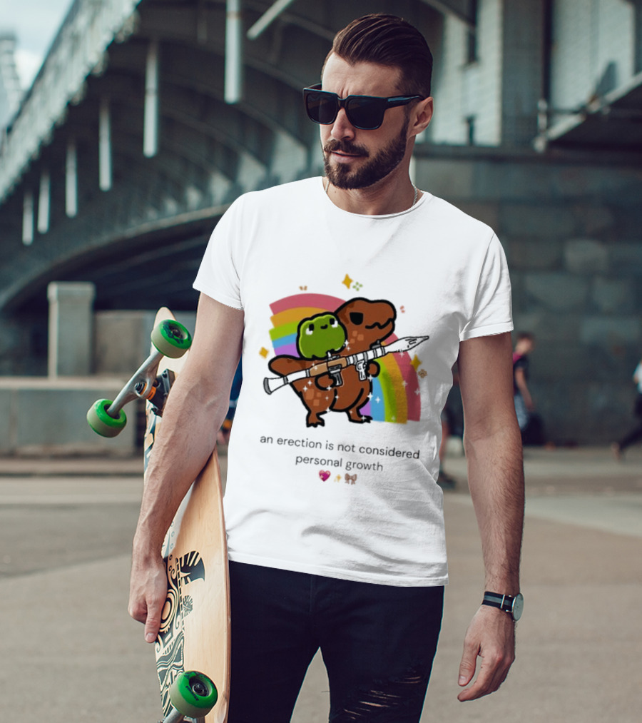 Original Rex Rocket An Erection Is Not Considered Personal Growth Rainbow Dinosaur Frog T-Shirt
