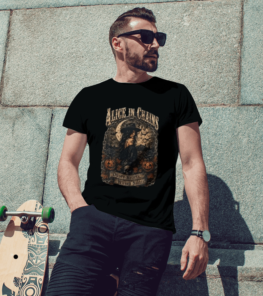 Alice In Chains Dusty Hearts Wicked Nights Gothic Witch Pumpkin Skulls Moon T-Shirt