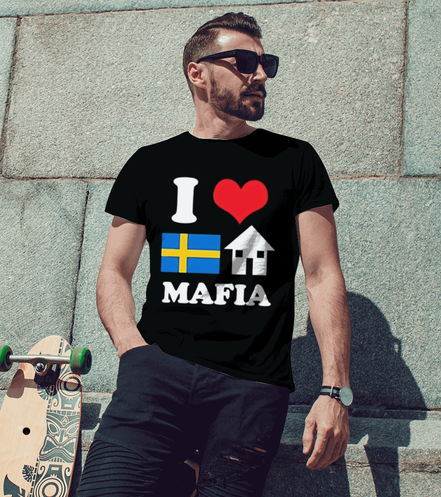 I Love Swedish Flag Heart House Mafia EDM Electronic Dance Music T-Shirt