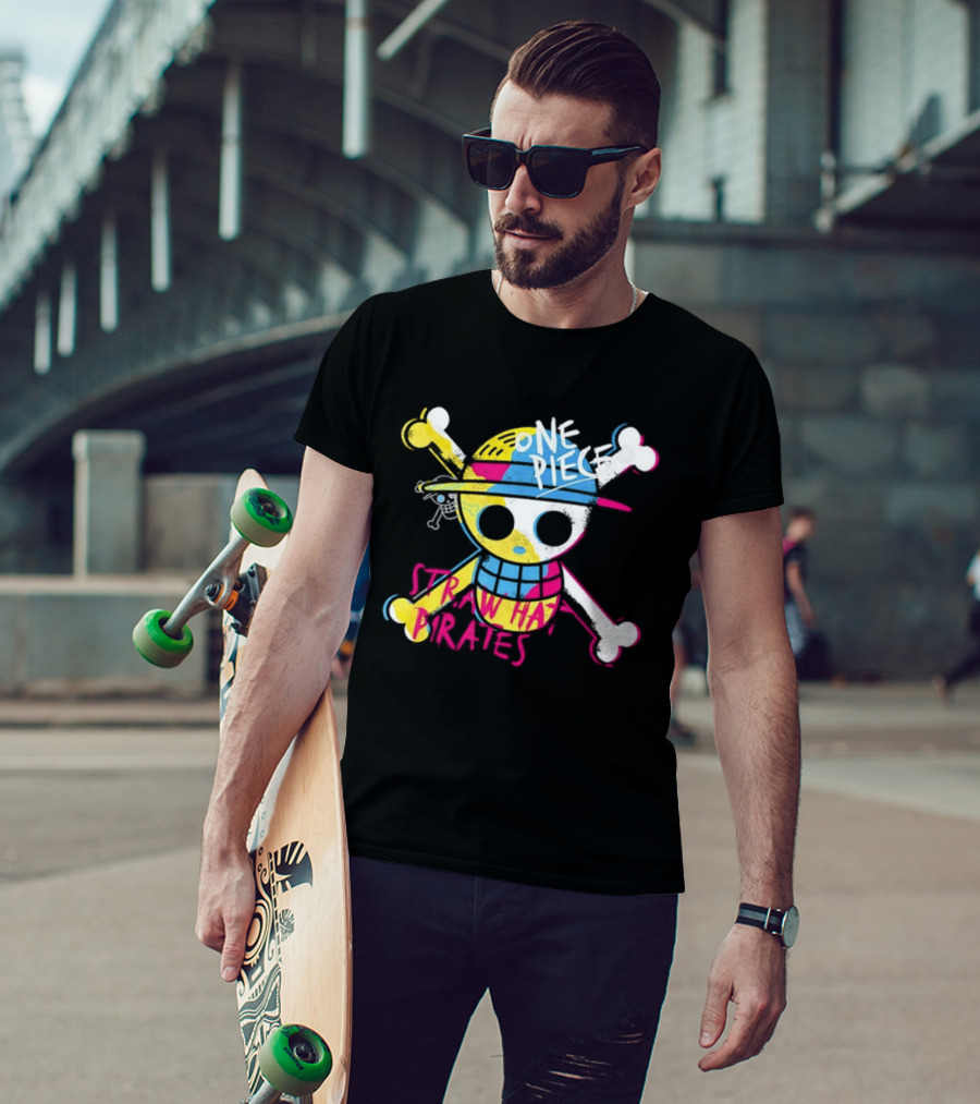 One Piece Straw Hat Pirates Skull Colorful Anime Manga T-Shirt