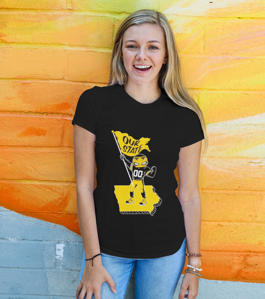 Herky The Hawk Flag Our State Iowa Map T-Shirt